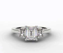 Load image into Gallery viewer, 14K White Gold 1.80 Carat Emerald Cut Lab Diamond Trilogy Ring - F/VS1 - Pobjoy Diamonds