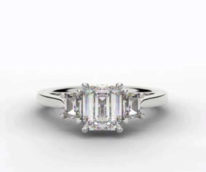 14K White Gold 1.80 Carat Emerald Cut Lab Diamond Trilogy Ring - F/VS1 - Pobjoy Diamonds