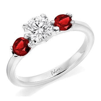 18K Gold Three Stone Lab Grown Diamond And Ruby Ring - Pobjoy Diamonds