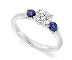 18K Gold 1.50 Carat Lab Grown Diamond & Sapphire Trilogy Ring - F/VS1 - Pobjoy Diamonds