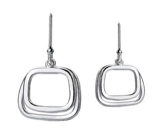 Sterling Silver Twin Frame Drop Earrings - Pobjoy Diamonds