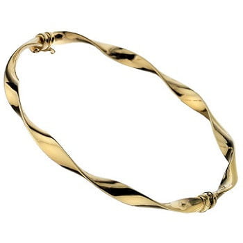 9K Yellow Gold Hollow Wave Ladies Hinged Bangle - Pobjoy Diamonds