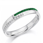 18K Gold Twin Row Emerald & Diamond Half Eternity Ring 0.35 CTW - Pobjoy Diamonds