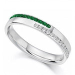 18K Gold Twin Row Emerald & Diamond Half Eternity Ring 0.35 CTW - Pobjoy Diamonds