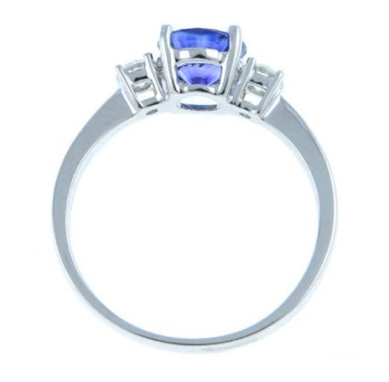 18K White Gold Blue Round Cut Sapphire & Side Diamonds Ring - G/VS - Pobjoy Diamonds