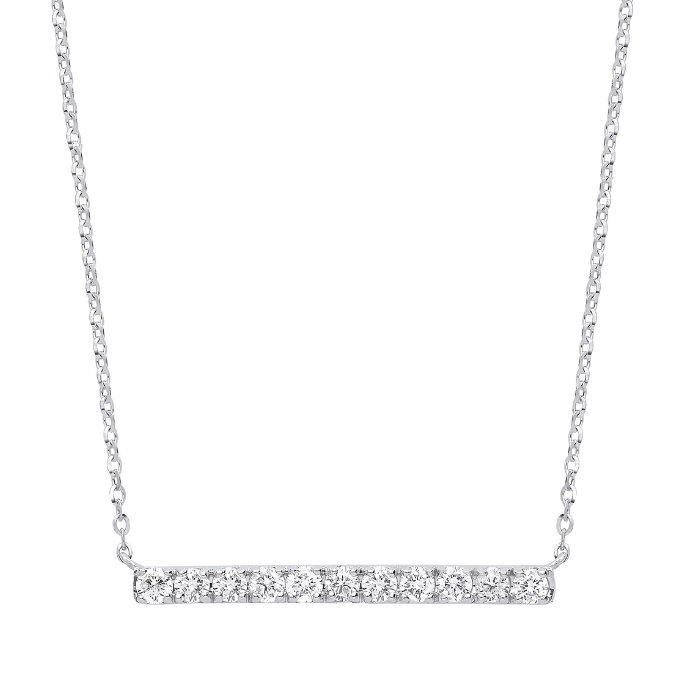 9K White Gold Diamond Bar Pendant Necklace