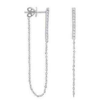 9K White Gold Diamond Long Drop Chain Earrings