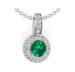 9K Gold Round Cut Emerald & Diamond Pendant Necklace G-H/Si1 - Pobjoy Diamonds