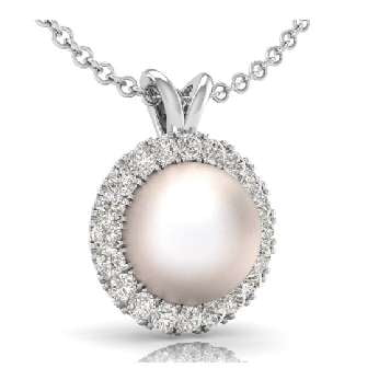 9K White Gold Diamond & Pearl Drop Pendant 0.15 CTW - Pobjoy Diamonds