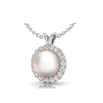 9K White Gold Diamond & Pearl Drop Pendant 0.15 CTW - Pobjoy Diamonds