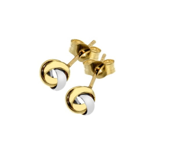 9K White & Yellow Gold Open Knot Stud Earrings - Pobjoy Diamonds