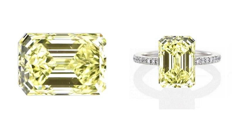 18K Gold Fancy Light Yellow Emerald Cut Diamond 1.15 Carat Solitaire Ring - SI1 - Pobjoy Diamonds