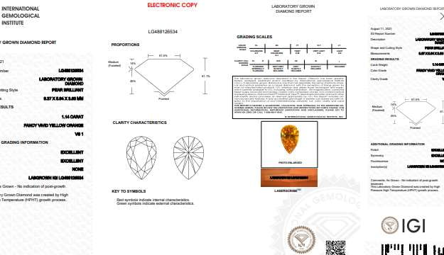 Fancy Vivid Yellow Orange Pear Cut Lab Grown Diamond 1.14 Carat VS1 - Pobjoy Diamonds